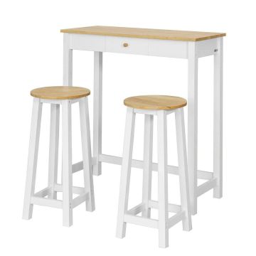 Set of 2 bar stools with tables, white/light brown
