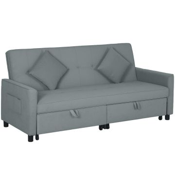 Sofa rozkładana, oparcie 3-pozycyjne, szara, 196 × 90 × 89 cm