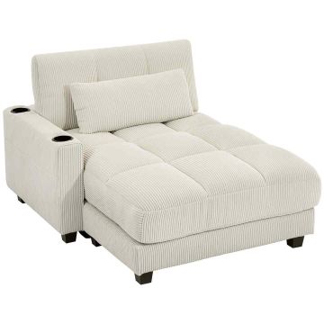 Sofa rozkładana z uchwytami na kubki, biała, 114 × 147 × 86 cm