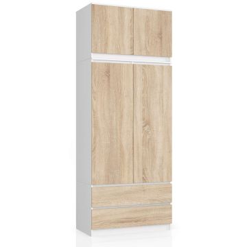 Szafa AKORD S 90, 2 szuflady, biały/dąb, 90 × 234 × 51 cm