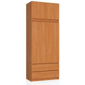 Szafa AKORD S90, z nadstawką, 2 drzwi i 2 szuflady, brązowa, 90 × 234 × 51 cm