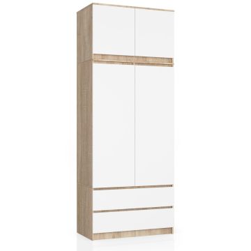 Szafa S90, 2 drzwi i 2 szuflady, biało-brązowa, 90 × 234 × 51 cm
