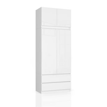 Szafa S90, 2 drzwi, 2 szuflady, biała, 90 × 234 × 51 cm