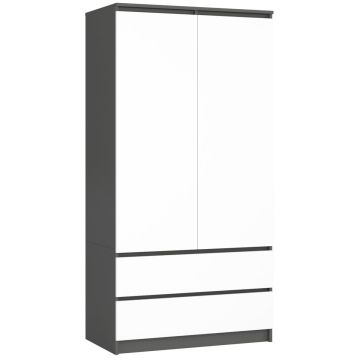 Szafa S90, 2 drzwi, 2 szuflady, szaro-biała, 90 × 180 × 51 cm