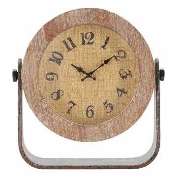 Round Desk Clock, Brown, 23.5 × 24 × 7 cm