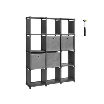 Półka plastikowa z 4 materiałowymi kostkami 105 x 140 x 30 cm, 12 przegródek, czarna