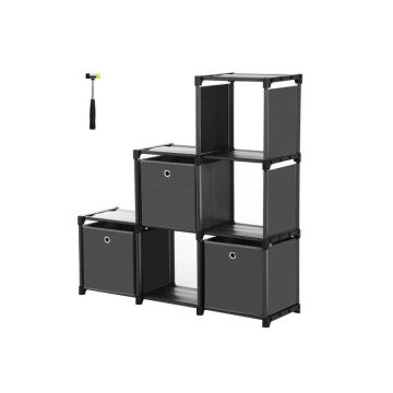 Półka plastikowa z 3 materiałowymi kostkami 105 x 30 x 105 cm, 6 przegródek, czarna