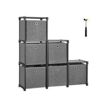 Shelf with 6 fabric cubes 105 x 105 x 30 cm., 6 compartments, gray