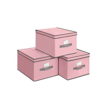 Set of boxes with lids 40 x 30 x 25 cm., 3 pieces, pink
