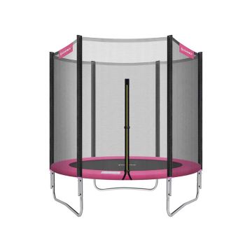 Trampolina Ø 183 cm z siatką zabezpieczającą, drabinką i wyściełanymi słupkami, różowa