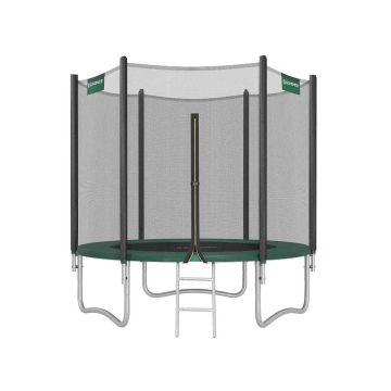 Trampoline 244 cm with net and steps, dark green