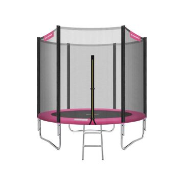 Trampoline 244 cm with net and steps, black-pink