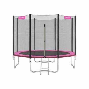 Trampoline Ø 305 cm. with safety net, ladder and padded posts, pink