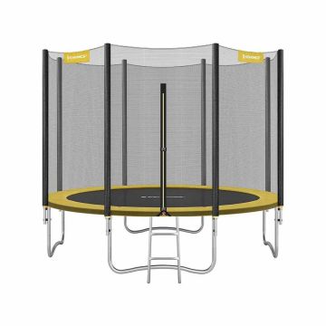 Large trampoline Ø 305 cm. with safety net and padded poles, yellow