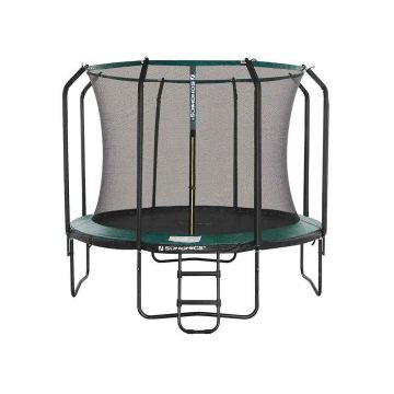 Trampolina Ø 305 cm z siatką zabezpieczającą, drabinką i wyściełanymi słupkami, zielona