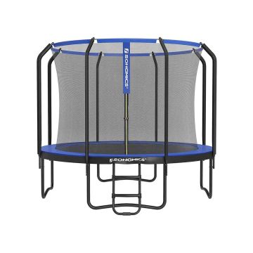 Trampolina Ø 305 cm z siatką zabezpieczającą, drabinką i wyściełanymi słupkami, ciemnoniebieska