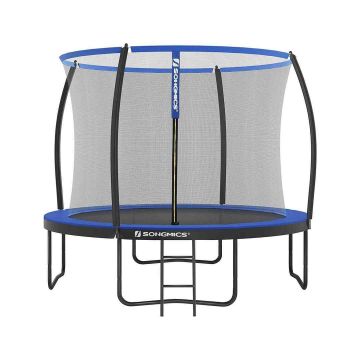 Trampolina Ø 305 cm z siatką zabezpieczającą, drabinką i wyściełanymi słupkami, niebieska