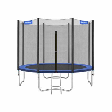 Trampolina Ø 305 cm z siatką zabezpieczającą, drabinką i wyściełanymi słupkami, niebieska