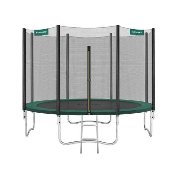 Trampolina Ø 305 cm z siatką zabezpieczającą, drabinką i wyściełanymi słupkami, zielona