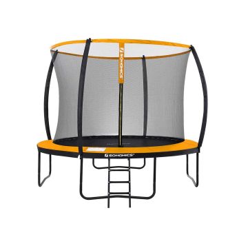 Trampolina Ø 305 cm z siatką zabezpieczającą, drabinką i wyściełanymi słupkami, kolor pomarańczowy