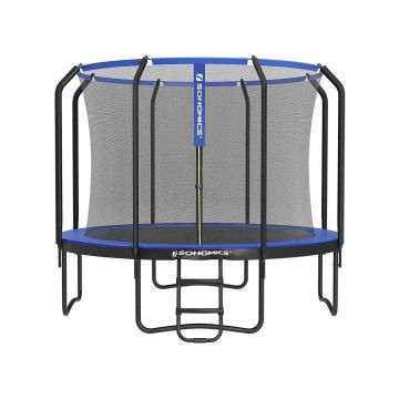 Trampolina Ø 366 cm z siatką zabezpieczającą, drabinką i wyściełanymi słupkami, ciemnoniebieska