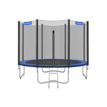 Trampolina Ø 366 cm z siatką zabezpieczającą, drabinką i wyściełanymi słupkami, czarno-niebieska