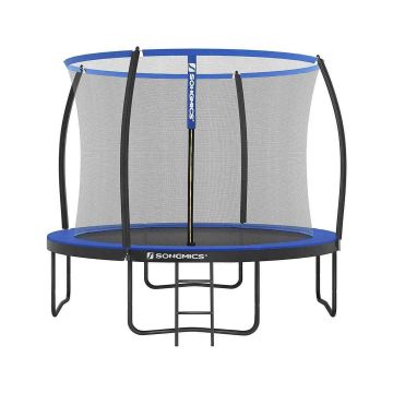 Trampolina Ø 366 cm z siatką zabezpieczającą, drabinką i wyściełanymi słupkami, niebieska