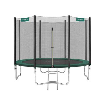 Trampolina Ø 366 cm z siatką zabezpieczającą, drabinką i wyściełanymi słupkami, czarno-zielona