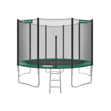Trampolina Ø 427 cm z siatką zabezpieczającą, drabinką i wyściełanymi słupkami, zielona