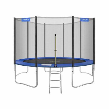 Trampolina Ø 427 cm z siatką zabezpieczającą, drabinką i wyściełanymi słupkami, niebieska