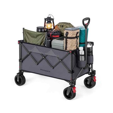 SONGMICS GFW115B01 Składany wózek ręczny, 150 l, do 150 kg, 4 koła, szary, 80,8 × 93,5 × 49,4 cm