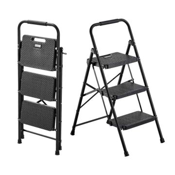 Folding ladder VEVOR, 3 steps, Black, 46.5 × 73 × 103.5 cm
