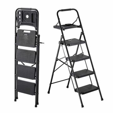 Folding ladder VEVOR CQX904, 4 steps, Black, 46.5 × 91 × 145 cm