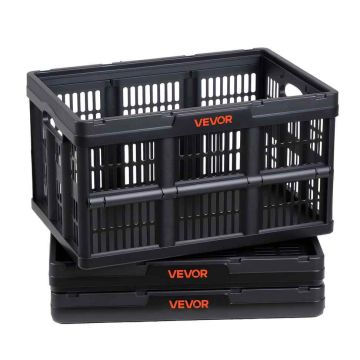 Skrzynie plastikowe składane VEVOR, 3 szt., 45 l, czarne, 52,5 × 35,5 × 29,5 cm