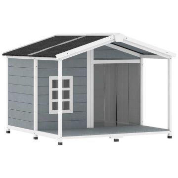 Dog kennel, with terrace, Grey/white/black, 103 × 83.5 × 107 cm