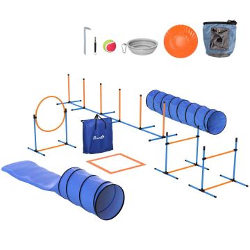 Dog agility set, 11 pieces with 2 tunnels, 350 × 68 × 70 cm