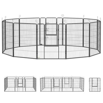 Dog playpen, 12 pieces, 2 doors, Grey, 80 × 100 cm