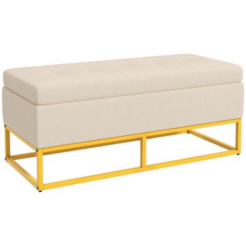 Ławka z pojemnikiem Homcom 110x44x49cm, kolor beżowo-złoty