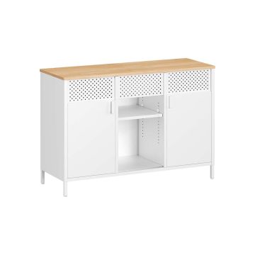 Шкаф для гостиной SONGMICS LSC204WC01, 2 дверцы, Белый/дубовый, 110 × 76 × 40 см