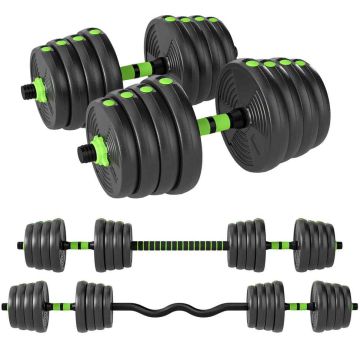 Weight and barbell set, 3 in 1, 30 kg, Green, 140 × 22 × 22 cm