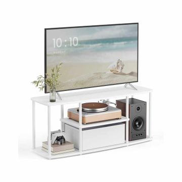 Szafka RTV SONGMICS HOME LTV500W01, do 50 cali, biała, 110 × 46 × 35 cm