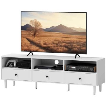 Szafka RTV z 3 otwartymi przegrodami i 3 szufladami, 140 × 34 × 45 cm