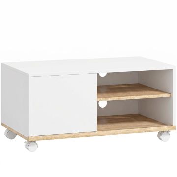 Stojak pod TV z kółkami, biały/dąb, 80 × 45 × 41 cm