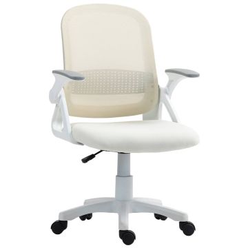 Mesh office chair, ergonomic, with folding armrests, white