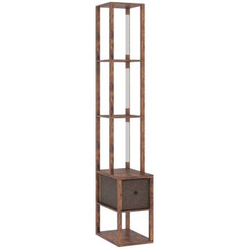 Floor lamp, 3 shelves and drawer, Brown, 43.5 × 26.5 × 169 cm