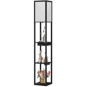 Floor lamp, 3-tier shelf, drawer, 26 × 26 × 159 cm