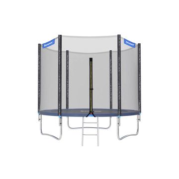 Trampoline Ø 244 cm. with safety net, ladder and padded posts, blue