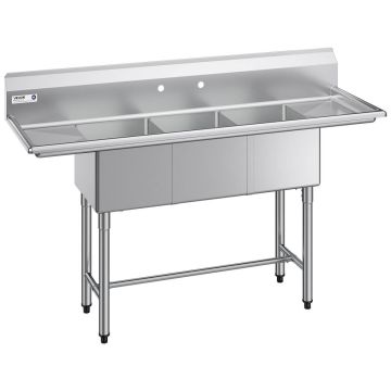 Трёхсекционная мойка VEVOR JC-S3C141611-12LR-318, 3 секции, 167,8 × 109,7 × 55,8 см