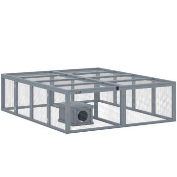 Rabbit cage, for 2-4 rabbits, 2 doors, Grey, 180.4 × 150 × 48 cm