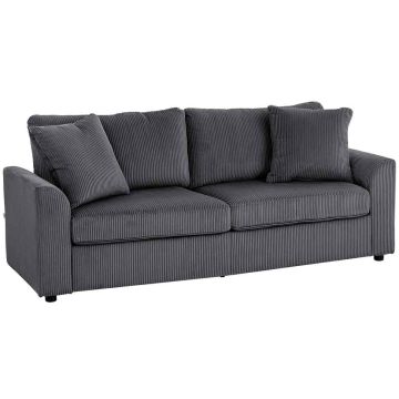 Sofa trzyosobowa, 3 miejsca, Szara, 212 × 80 × 88 cm